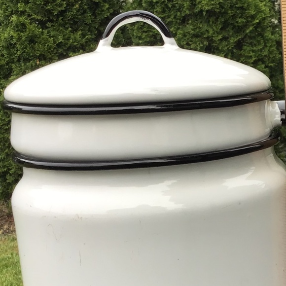 Vintage Double Boiler Enamelware White Black 3 Piece Set Pots & Lid - Picture 10 of 13